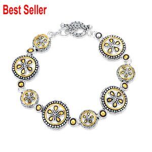 Silver and Gold Plated Copper Cable Chain Bracelet with Toggle Clasp